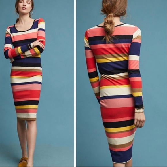 Tracy Reese Vivid Stripe Column Retro Rainbow BodyCon xl Dress Anthropologie - Picture 2 of 3